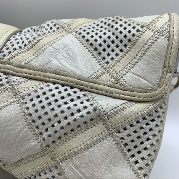 B.Mackowsky Light Gray Leather Perforated Large Clutch Handbag - Picture 7 of 16